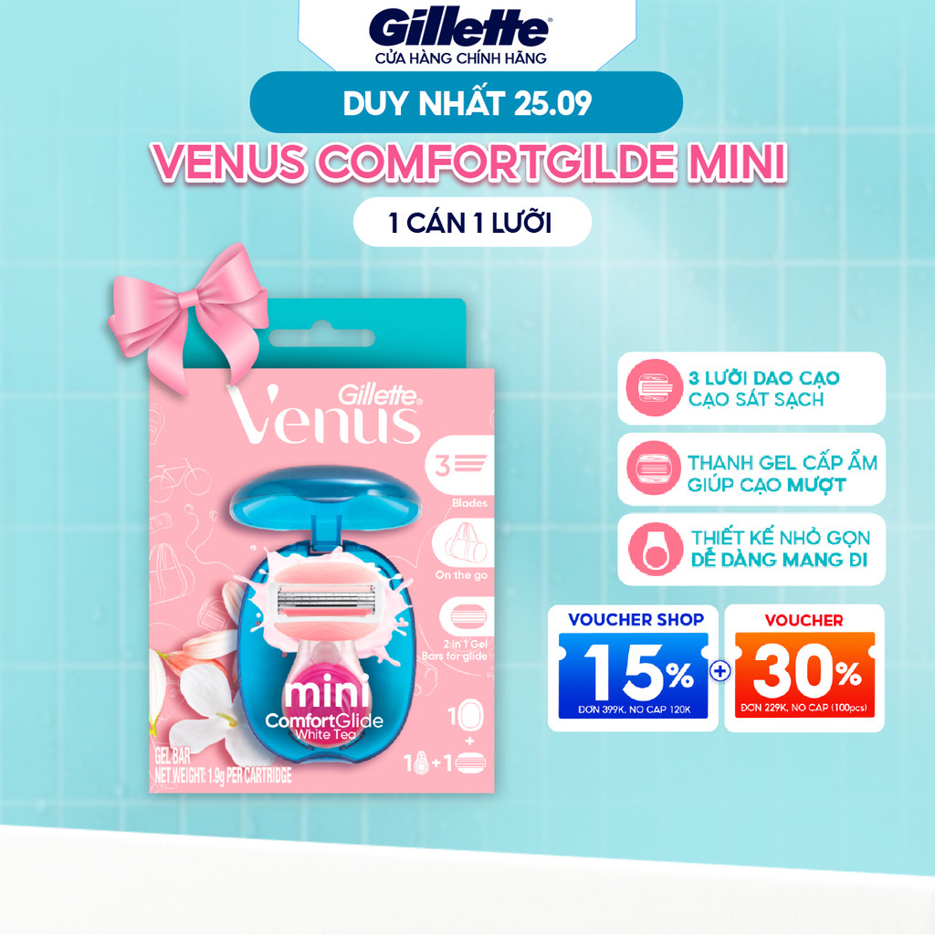 Dao Cạo Mini Cho Nữ GILLETTE VENUS Comfortgilde Hương Hoa Trà Trắng - Hộp 1 Cán 1 Lưỡi Dao [Tặng Kèm Hộp Bảo Vệ]
