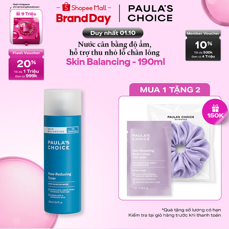 Nước cân bằng độ ẩm và thu nhỏ lỗ chân lông Paula's Choice Skin Balancing Pore-Reducing Toner 190ml 1350