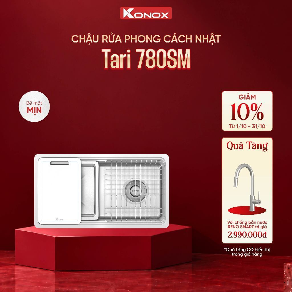 [TẶNG VÒI] Chậu rửa bát inox 1 hố Konox TARI 780SM phong cách Nhật bề mặt MỊN - Bảo hành 10 năm