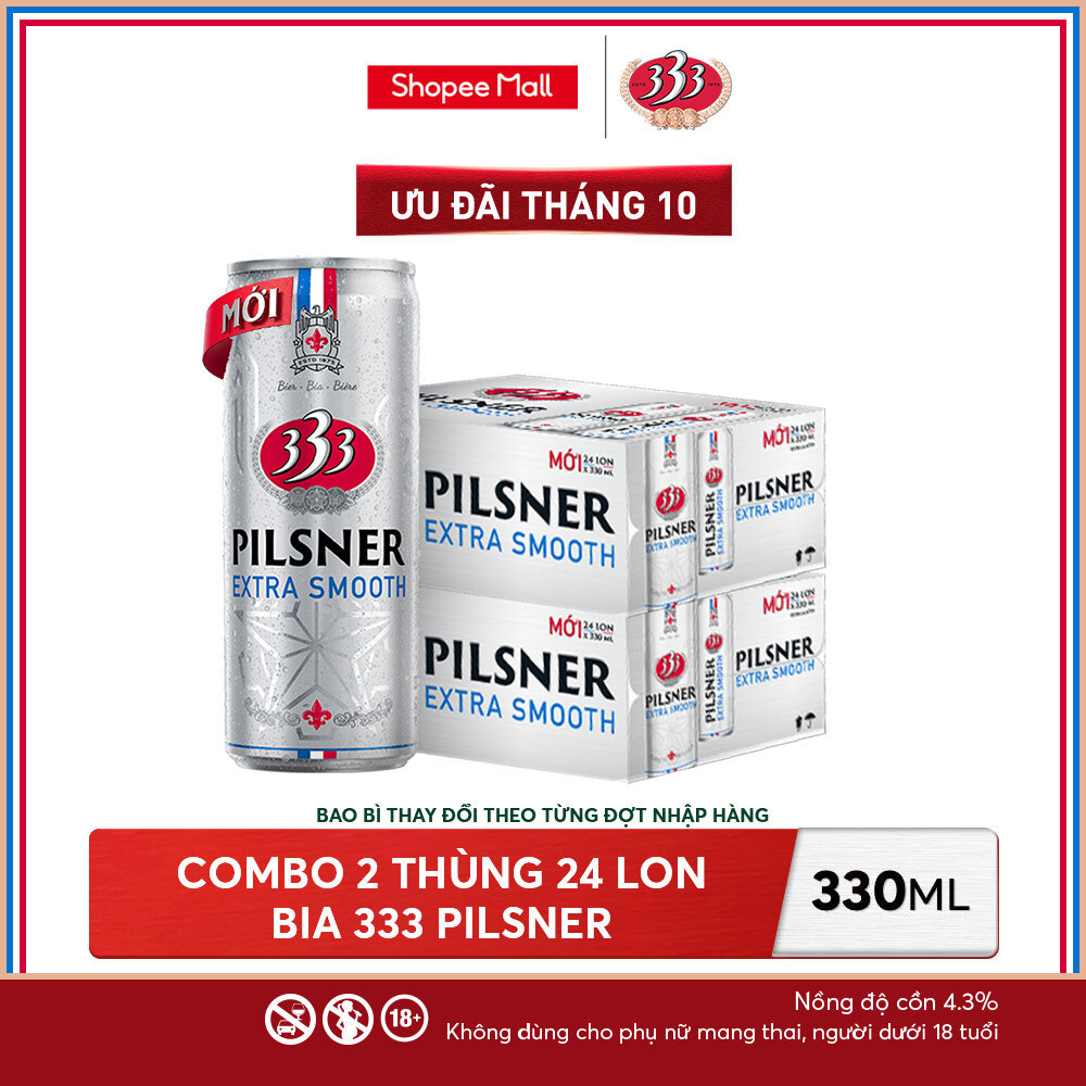Nồng Độ Cồn 4.3% - Combo 2 Thùng 24 Lon Bia 333 Pilsner 330ml