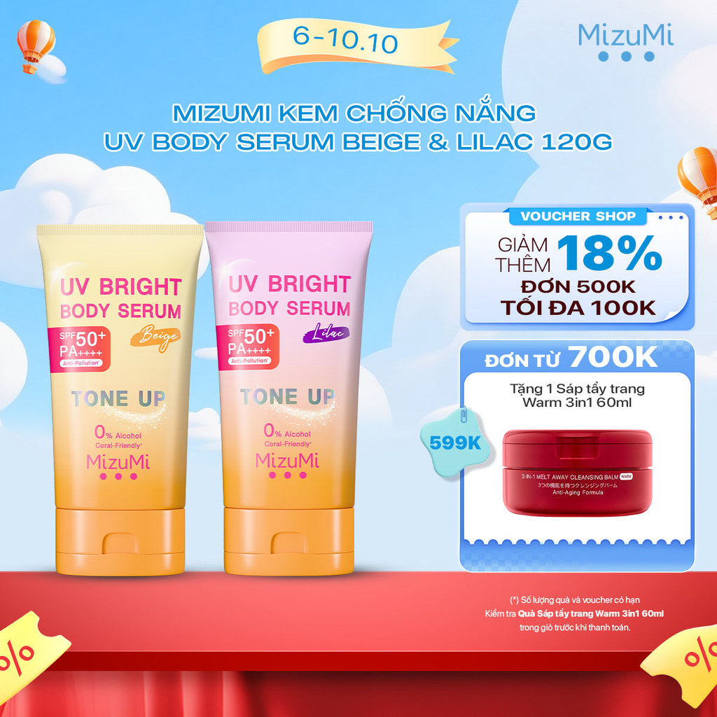Kem chống nắng nâng tone MizuMi UV Bright Body Serum Tone Up Beige/ Lilac 120 ml