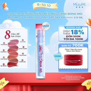 [MỚI] Son tint chống nắng bền màu căng bóng môi MizuMi UV Hya Glow Tint SPF50+ PA++++ 2.5 ml