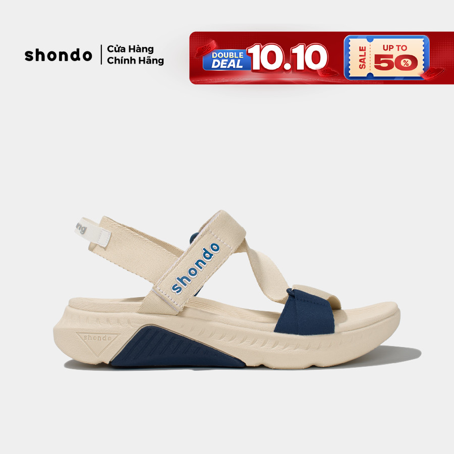 Giày Sandal Nam Nữ Shondo F7R Đế Phylon Cao 5cm Be Phối Xanh Dương F7R2530