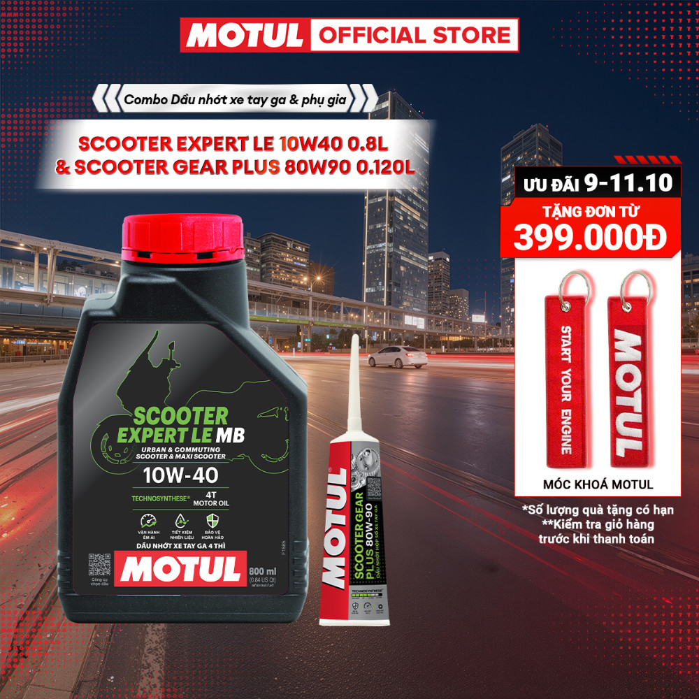 Combo Dầu nhớt xe tay ga MOTUL SCOOTER EXPERT LE 10W40 0.8L và Dầu hộp số xe tay ga MOTUL SCOOTER GEAR PLUS 80W90 0.120L