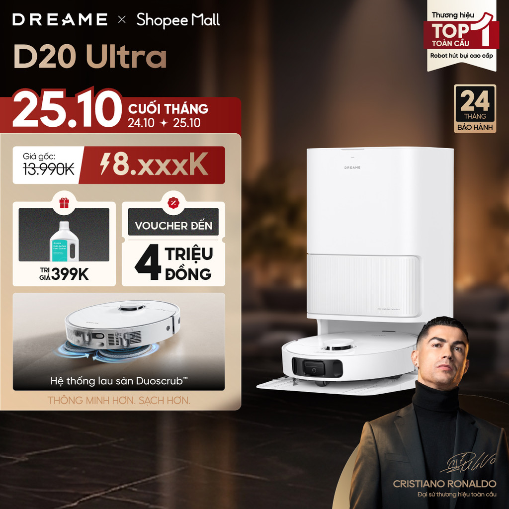 Dreame D20 Ultra Robot hút bụi thông minh | Lực hút 13.000Pa | Trạm sạc đa năng rảnh tay đến 100 ngày