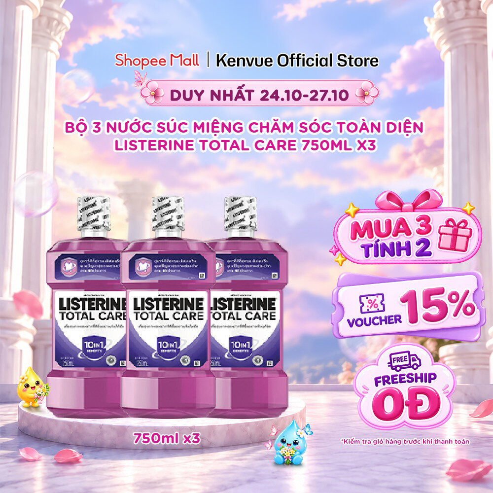 [MUA 3 TÍNH TIỀN 2] Combo 3 Chai Nước súc miệng Listerine Total Care 750ml/ chai