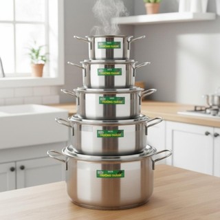 BỘ 5 Nồi Inox Cao Cấp 16-18-20-22-24cm – Quai Cứng Cáp, Siêu Bền