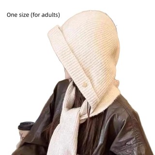Áo Balaclava dệt kim mùa đông, mũ trùm đầu và bảo vệ cổ ấm áp, màu sắc đơn giản dành cho nữ