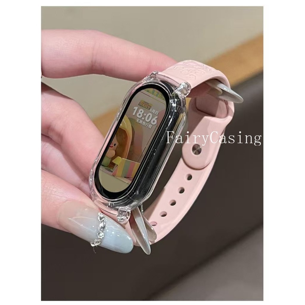 Ốp Lưng Trong Suốt + Dây In Da Báo Cho Xiaomi Mi Band 8 9 10 Vòng Tay Silicon Chống Thấm Nước Cho Mi Band 9 10Ceramic Phiên Bản Dây Đeo