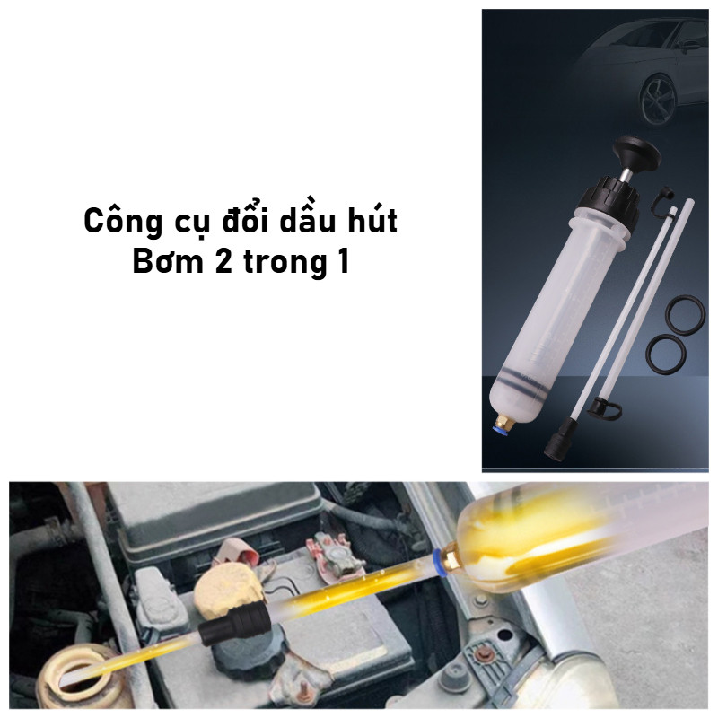 Công cụ đổi dầu ô tô kiểu ống tiêm 500cc, dùng cả hút và bơm, phù hợp với các loại dầu khác nhau