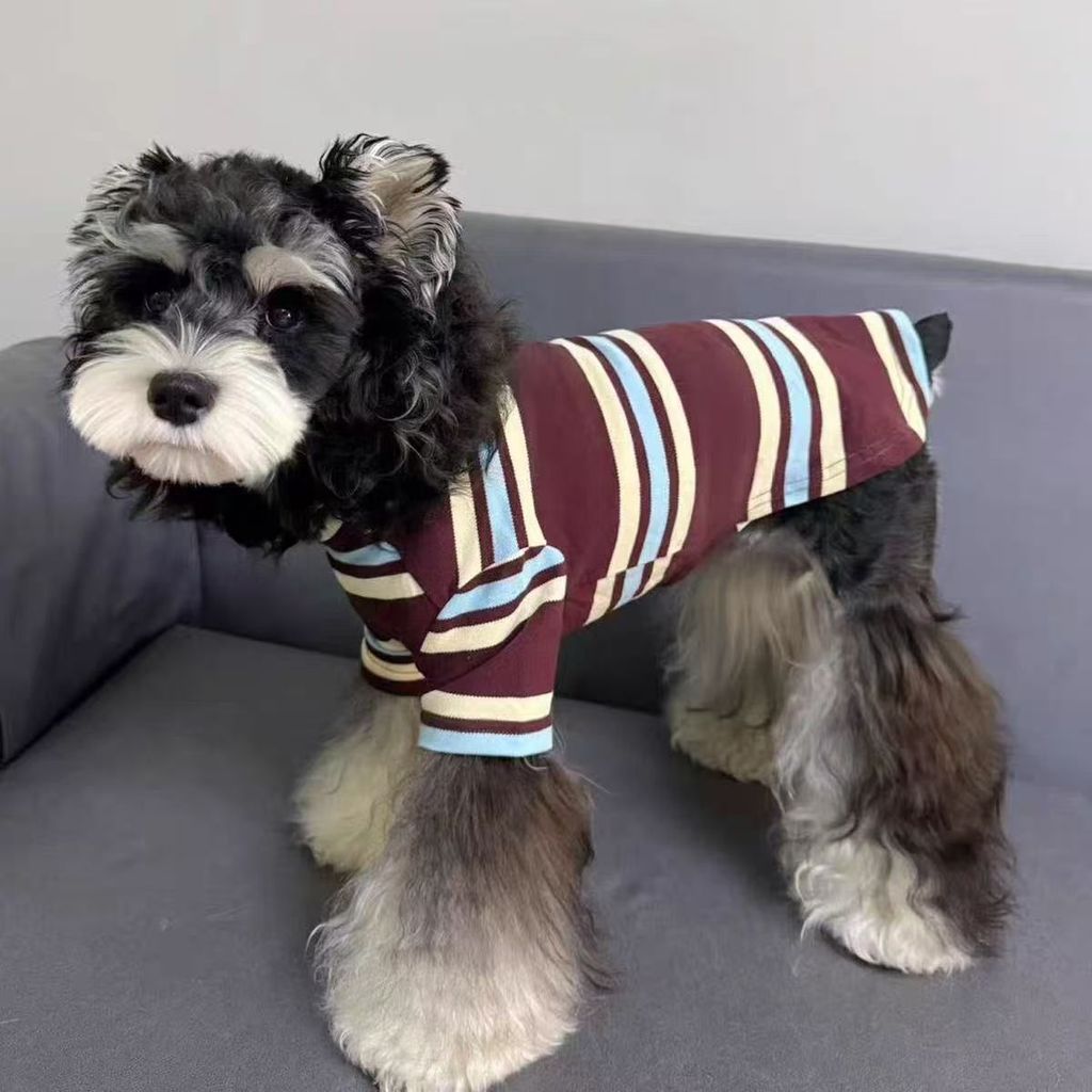 Teddy Schnauzer Pomeranian Pet Áo thun chó nhỏ Quần áo mèo mùa thu đông sọc tay ngắn