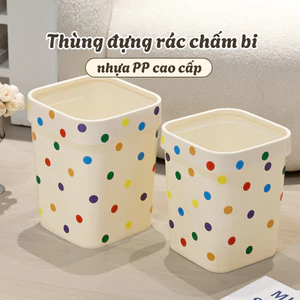 Thùng Rác Chấm Bi 12L/14L Thiết Kế Vuông Tiện Lợi DINO, Chất Liệu Nhựa PP Bền Chắc Decor Phòng Khách