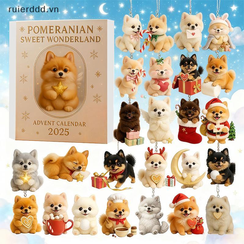 # ruierdd # Pomeranian Sweet Wonderland Advent Calendar 2025.24 Days Of Festive Surprises Đồ trang trí cho chó, Đồ chơi chó dễ thương bằng Acrylic 2D.