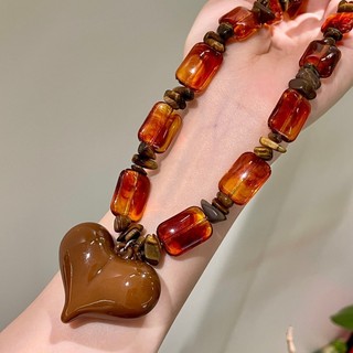 Áo thời trung cổ phong cách dân tộc, họa tiết hình trái tim màu nâu