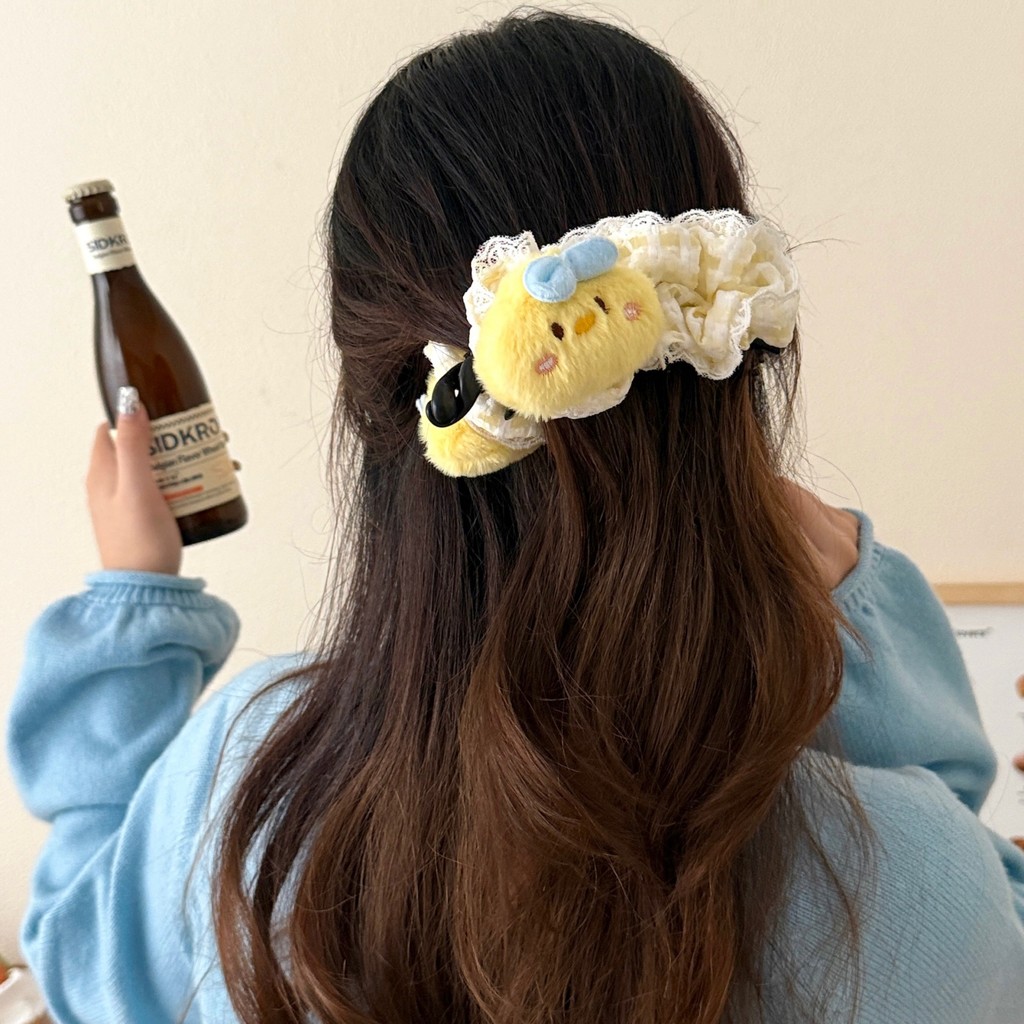 Kẹp tóc hình cá mập dễ thương với thiết kế gà con chuối ngọt cho đuôi ngựa