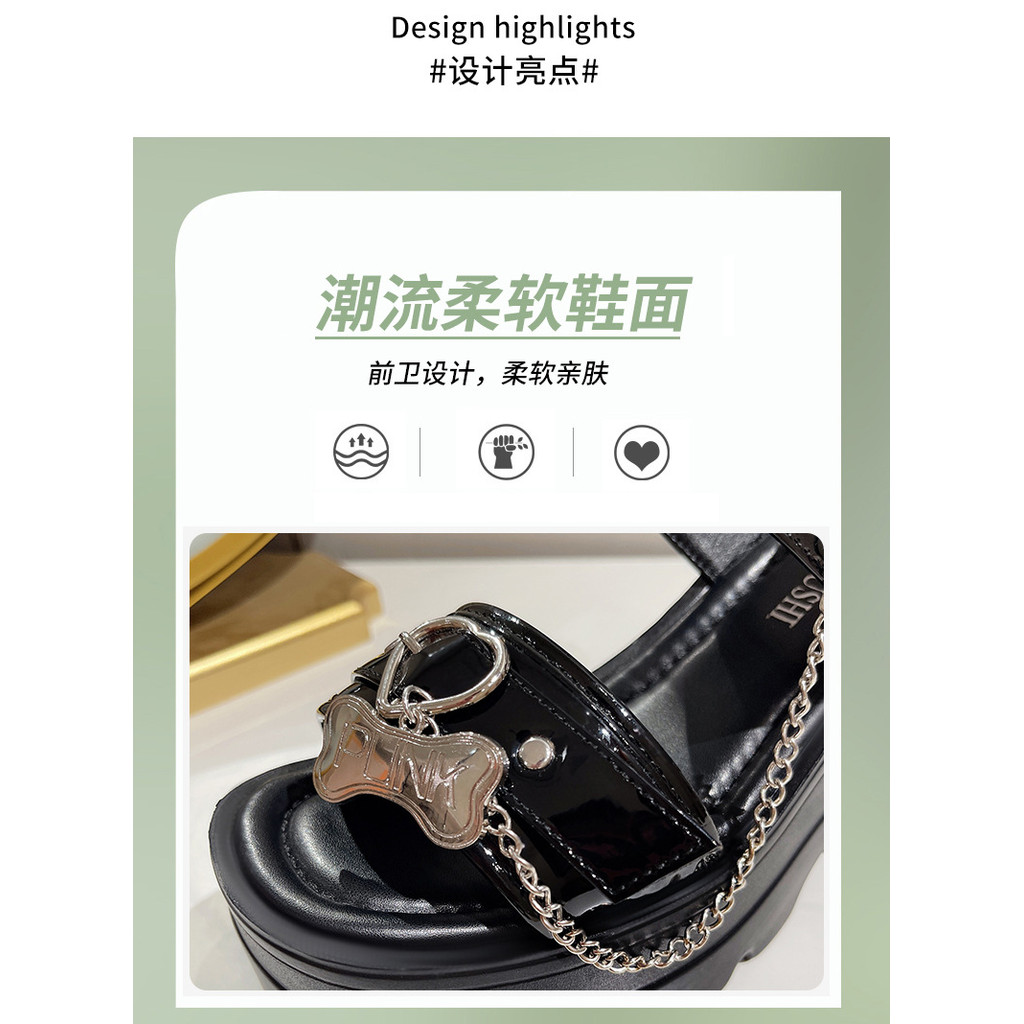 Ngọt Cay Văn Hóa Châu Á y2k Thiên Niên Kỷ Hồng Tình Yêu Dark Rock Chain Punk Girl Platform Sandals