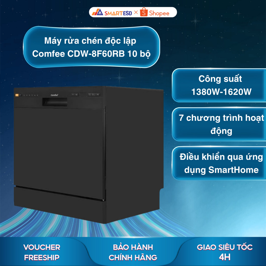 [Shopee Lắp đặt 0Đ HCM/HN] Máy rửa chén độc lập Comfee​ CDW-8F60RB 10 bộ - Bảo hành chính hãng 24 tháng