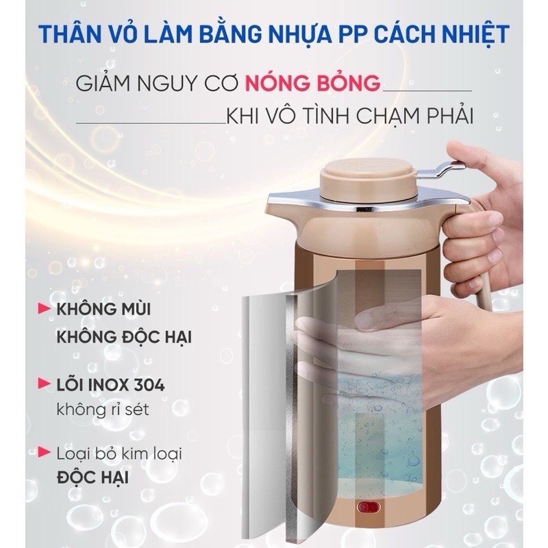 Ấm siêu tốc kết hợp ủ nóng giữ nhiệt 2 lớp, đun nước ấm, đun bình nước, đun siêu tốc Inox - ST21