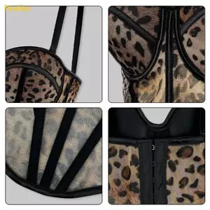 Pealike Thời Trang Da Báo Lưới Corset Push Up Bra Áo Crop Tops Cho Nữ Hiện Đại