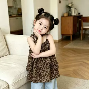 Mùa hè (90-130) Áo voan mỏng in họa tiết da báo Áo xù màu nâu cổ điển