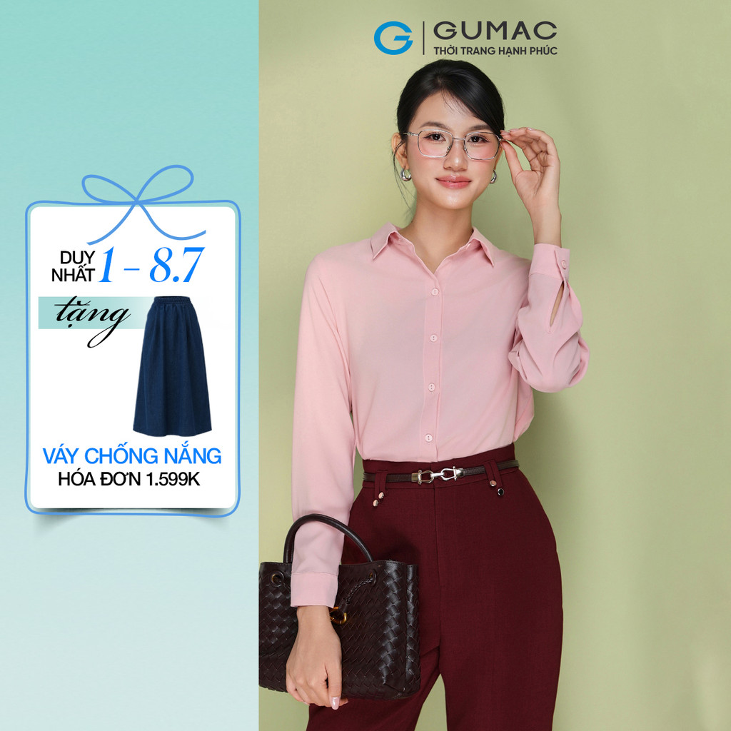 Áo Sơ Mi Nữ GUMAC Lụa Mango Form Suông Tay Dài Công Sở Mềm Mát Thanh Lịch AF04053