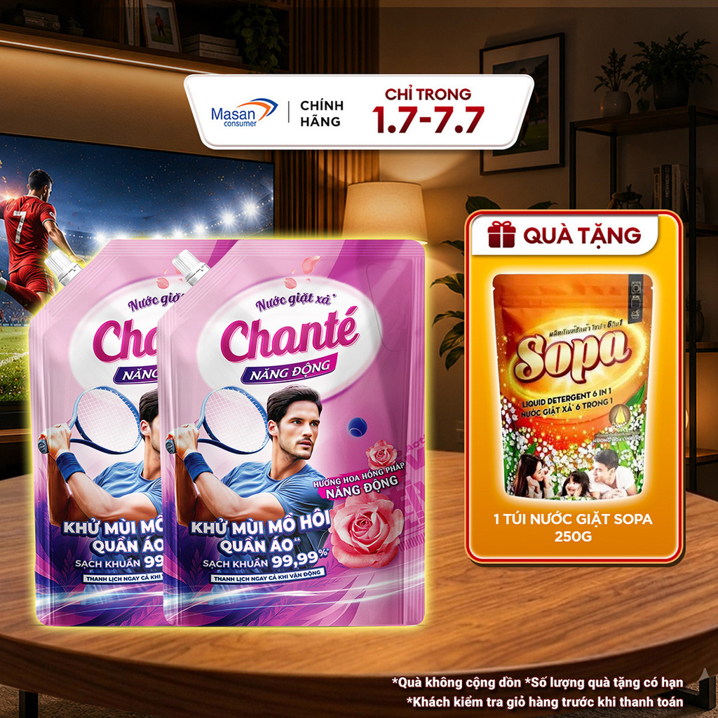 Combo 2 Nước giặt xả Chanté Active cao cấp 8 trong 1 túi x 3.2kg