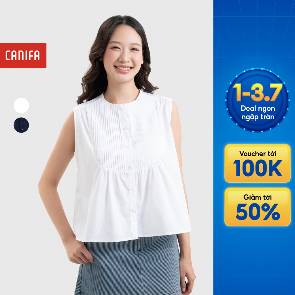 Áo kiểu nữ CANIFA sát nách dáng suông in họa tiết chấm bi 6TO26S002