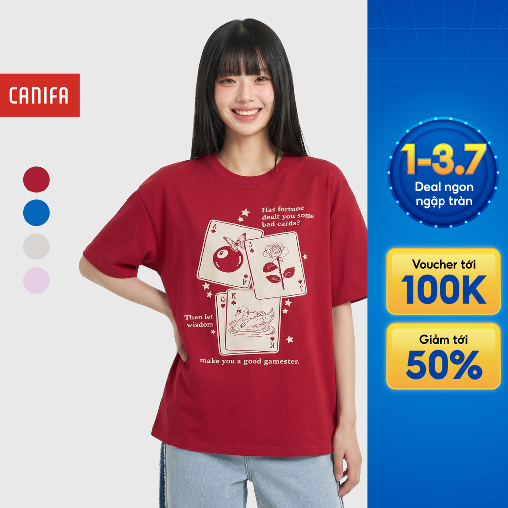 Áo phông nữ CANIFA ngắn tay cổ tròn in họa tiết 6TS26C002