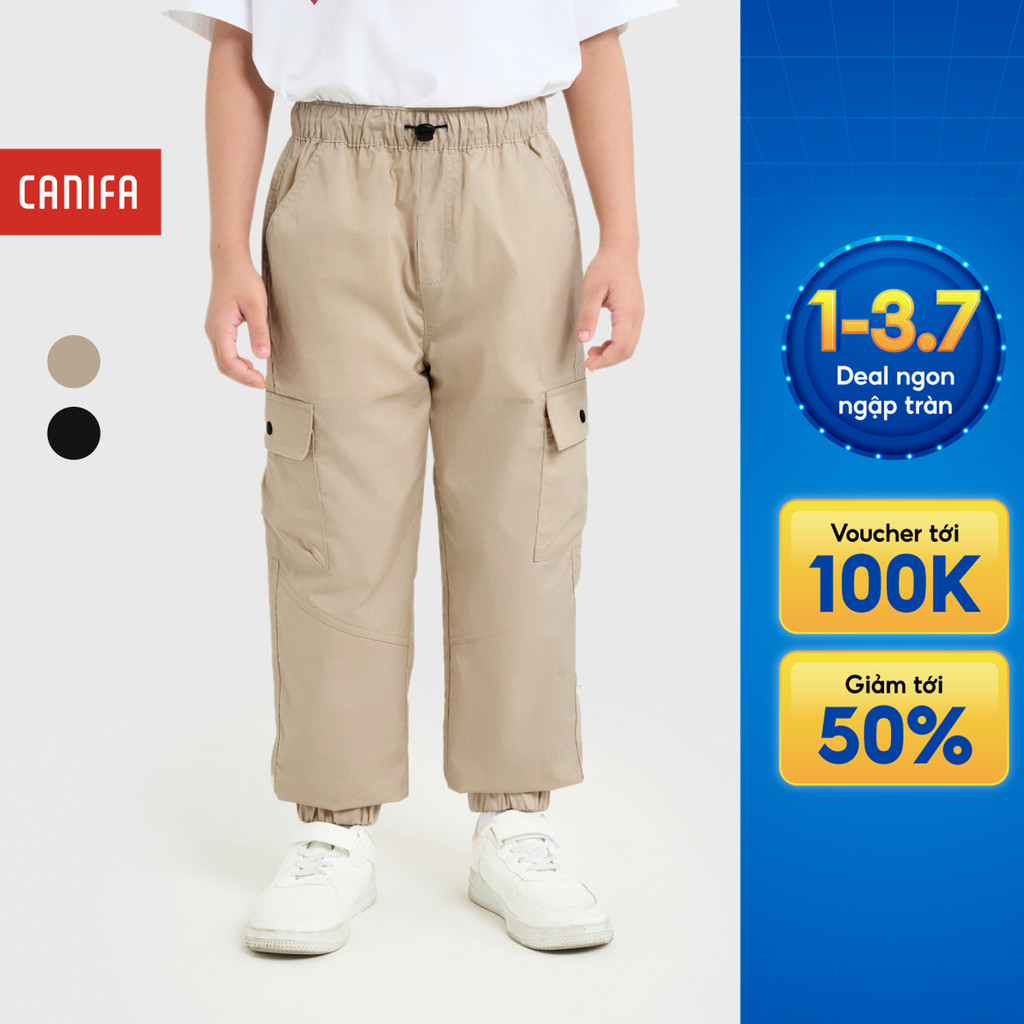Quần kaki bé trai CANIFA cạp chun thoải mái gấu bo chun phối túi hộp hai bên 2BK25S002