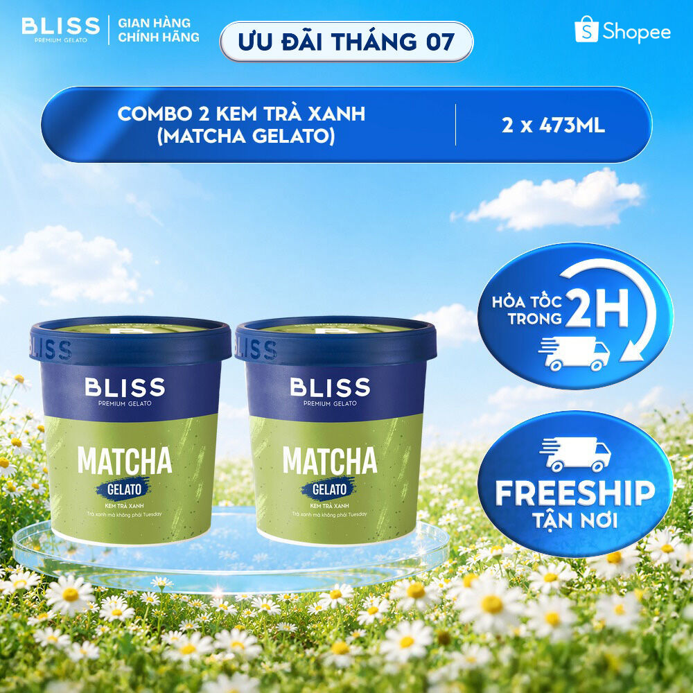 [Hỏa tốc HN/HCM] Combo 2 Kem BLISS Trà Xanh (Matcha Gelato) hộp 473ml