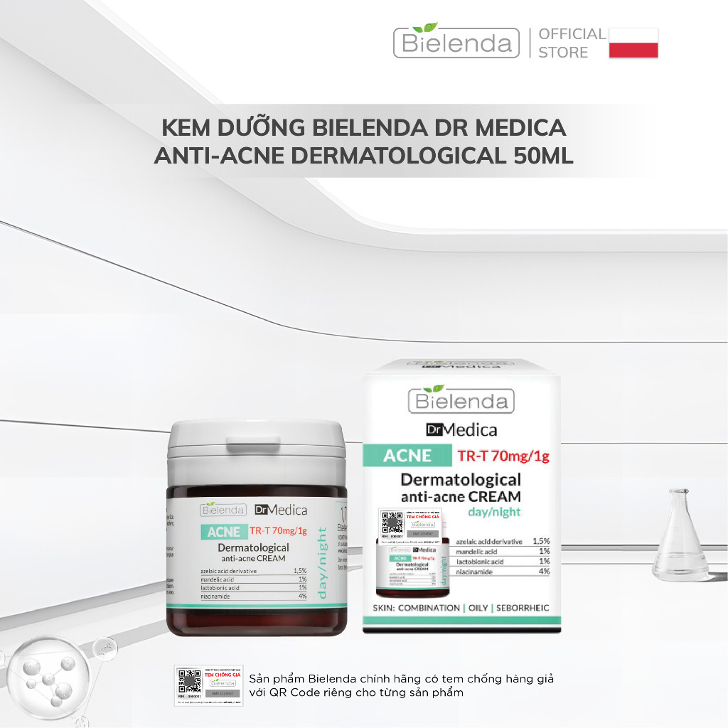Kem dưỡng Bielenda Dr. Medica Anti-Acne Dermatological giảm mụn, mờ thâm 50ml