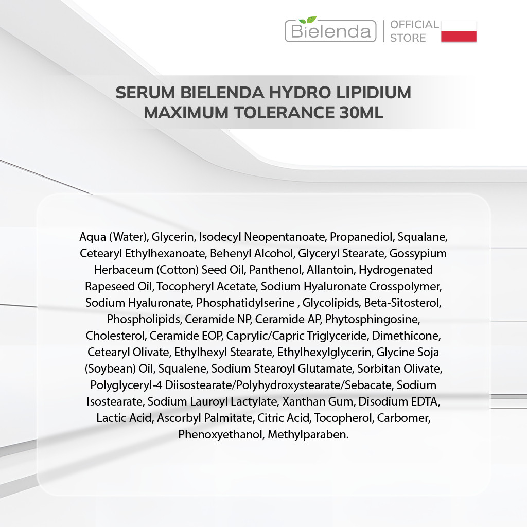 Serum Bielenda Hydro Lipidium Maximum Tolerance dưỡng ẩm sâu, làm dịu, phục hồi da nhạy cảm, viêm da cơ địa 30ml