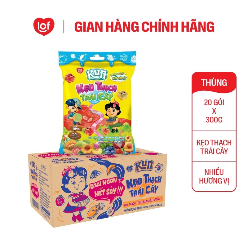 Kẹo thạch trái cây KUN nhiều hương vị thùng 20 túi x 300g