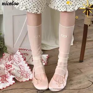Vớ mỏng lưới NICOLOO, Lưới Sheer Lưới Chân Ấm, Ngọt Ngào Mỏng Đầu Gối Cao Chiều Dài Bắp Chân Tất Ba Lê Thời Trang Đường Phố