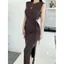 Váy không tay cổ tròn xếp ly mùa hè mở bên hông hẹp xẻ tà tà Slim-Fit S