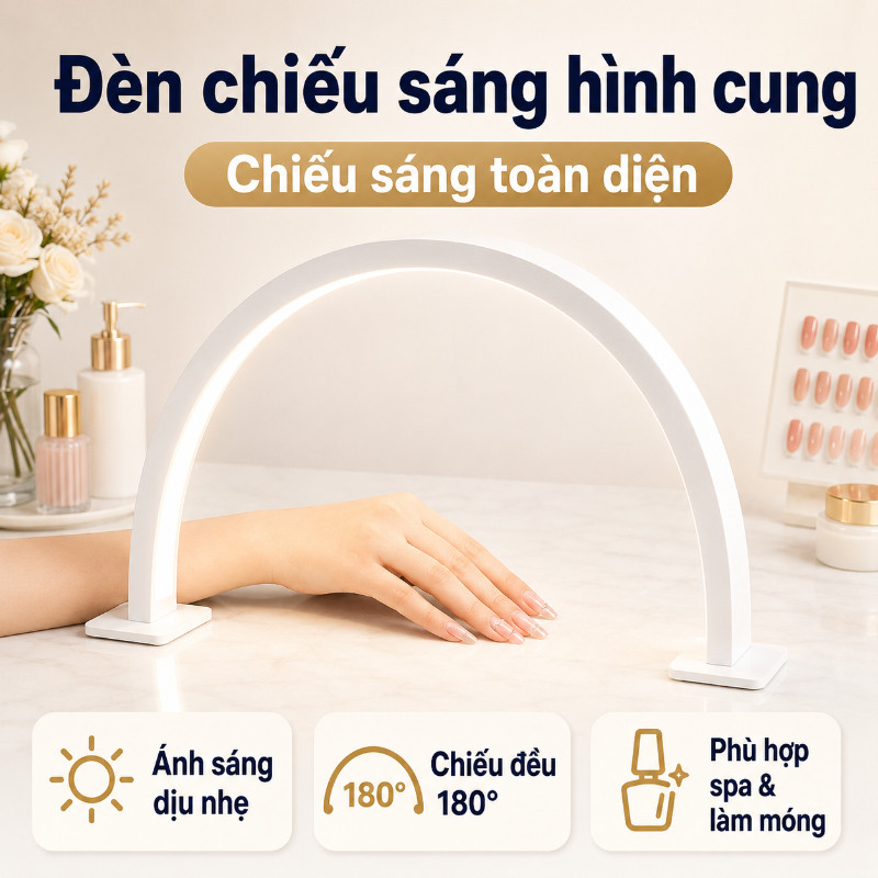 Đèn LED Bán Nguyệt Chuyên Nghiệp - 3 Chế Độ Ánh Sáng Cao Cấp Cho Làm Nail & Nối Mi,  Điều Chỉnh Linh Hoạt