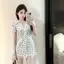 Thời trang Pháp Cổ chữ V Khâu ren tay phồng eo hẹp Slim-fit Đầm phong cách mới mùa hè