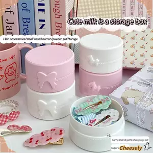 Hộp đựng bông tai nhẫn CHEESELY, Hộp đựng kẹp tóc tròn nơ Pony, Phụ kiện tóc di động Hộp trưng bày hoạt hình nhỏ dễ thương