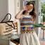 JULYHOT Mùa Hè Retro Sọc Rỗng Ra Dệt Kim Xe Tăng Top Nữ Tròn Ne Không Tay sel Camisole Massivedeals