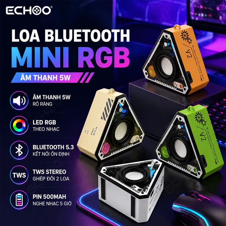 Loa Bluetooth RGB Mini Loa Không Dây Bluetooth 5.3 Hỗ Trợ TWS Loa Gaming Loa Di Động Đèn LED Đổi Màu