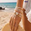 CQCJ 7 Cái / bộ Vòng Tay Lớp, Vỏ Biển Sao Biển Charm Vòng Tay Xếp Chồng Lên Nhau, Thiết Kế Lớp Giả Gạo Đính Hạt Vỏ Vòng Tay Quyến Rũ Đi Biển Ngày Lễ