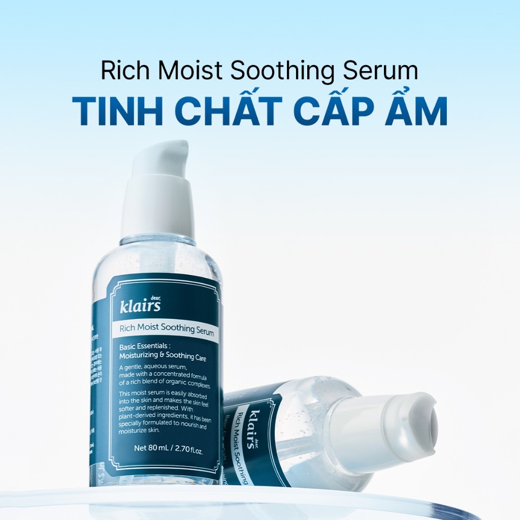 Tinh chất dưỡng da Dear, Klairs Rich Moist Soothing Serum hỗ trợ cấp ẩm và làm dịu mát da 80ml [FS]