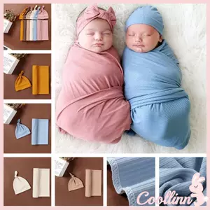 COO Sơ Sinh Cho Bé Cotton Quấn Khăn Có Băng Đô Mũ 2 Bộ Cho Bé Sơ Sinh Bé Gái Bé Trai Đạo Cụ Chụp Ảnh
