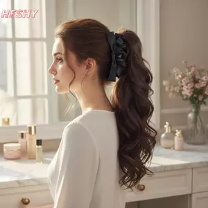 HFSHY 14 Inch Tổng Hợp Cao Đuôi Ngựa Tóc Tự Nhiên Dài Xoăn Lông Tơ Nơ Vuốt Kẹp Tóc Nối Dài Cho Kỳ Nghỉ Chụp Ảnh VN
