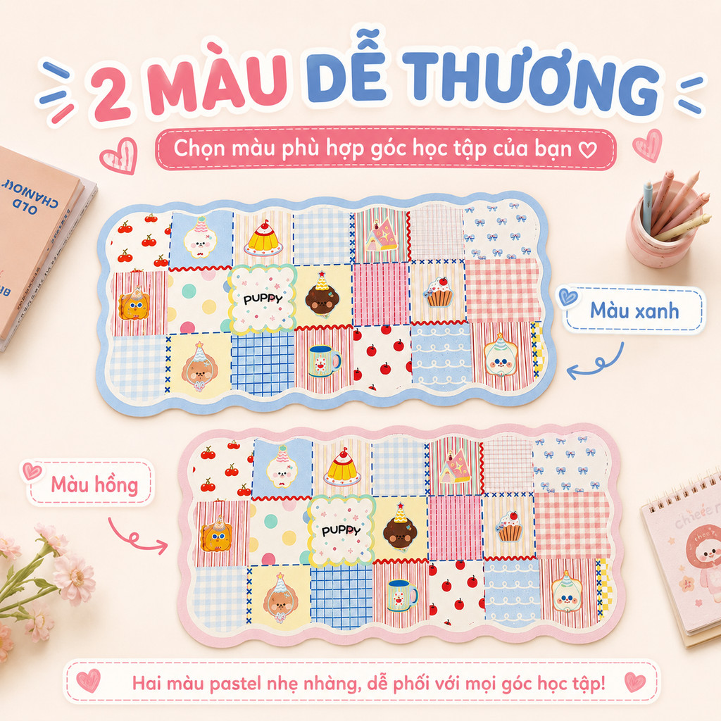 thảm trải bàn làm việc chống nước miếng lót chuột cỡ lớn dễ thương da litchi cao cấp 1.3mm chống ồn ký túc xá học sinh decor