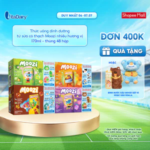 Thức uống dinh dưỡng Moozi có thạch nhiều vị (kẹo nho, cam đào, dưa lưới, socola lúa mạch) - 170ml