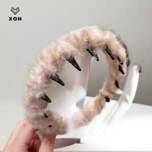 Nữ Cô Gái Sang Trọng Mở Rộng Thiên Sang Trọng Xốp Tóc Lông Thú Giả Đệm Mềm Lông Tơ Lông Tơ Vòng Tóc Mũ Đội Đầu Mùa Đông [Mina]