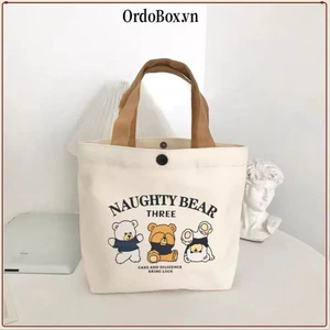 Túi xách Mini ORDOBOX, Túi Tote vải đào bằng vải canvas, Túi lưu trữ hoạt hình dung tích lớn dễ thương Du lịch