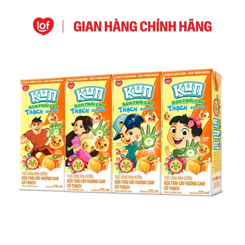 Kun Sữa trái cây Cam có Thạch thùng 48 hộp x 170ml