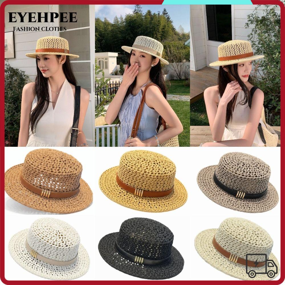 EYEHPEE Mũ Rơm Rỗng, Mũ Rơm Che Nắng Vành Rộng Nhẹ, Tay Nghề Thủ Công Tinh Tế Cao Cấp Dệt Tay Phong Cách Vintage Mũ Rơm Dệt Đi Biển Kỳ Nghỉ
